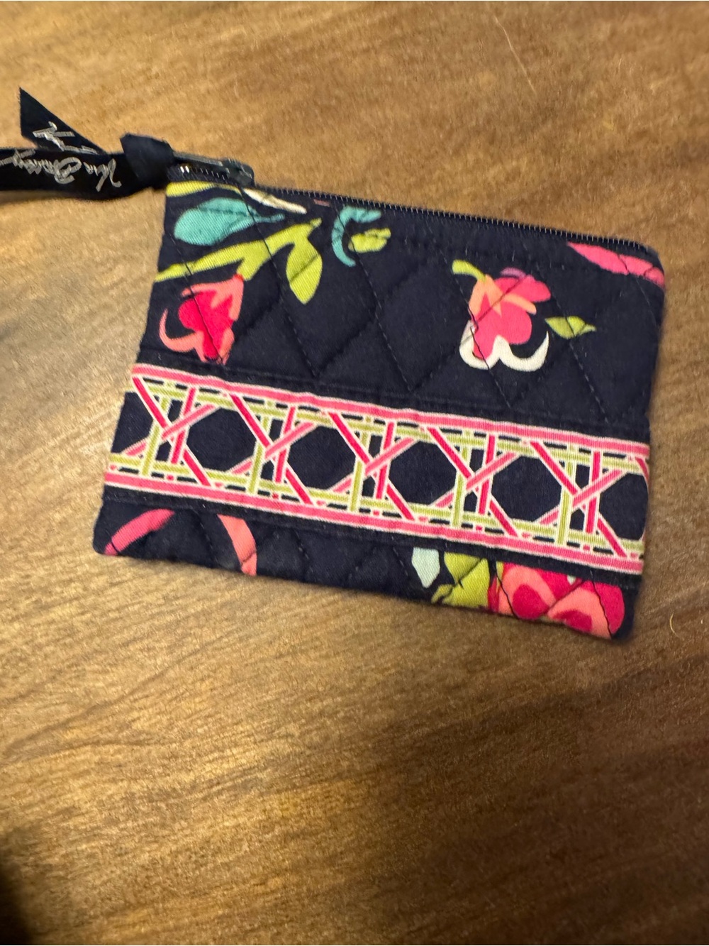 Vera Bradley quilted Floral Zip Pouch - Navy with Pink Accents